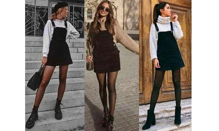 what to wear with a denim pinafore dress