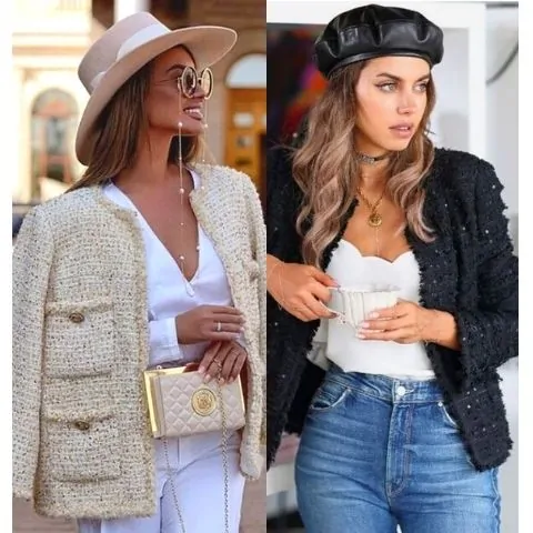 how to wear Chanel style tweed jacket, how to wear tweed coat with jeans women