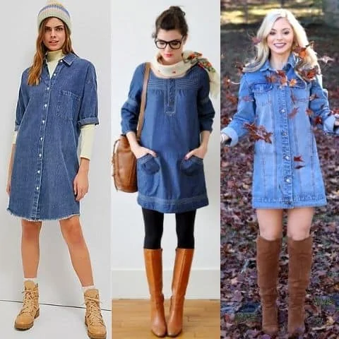 what to wear with tunic dress, wear denim tunic dress