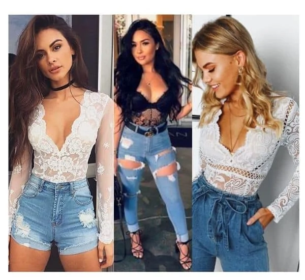 lace bodysuit outfit ideas , Lace bodysuit ideas with jeans