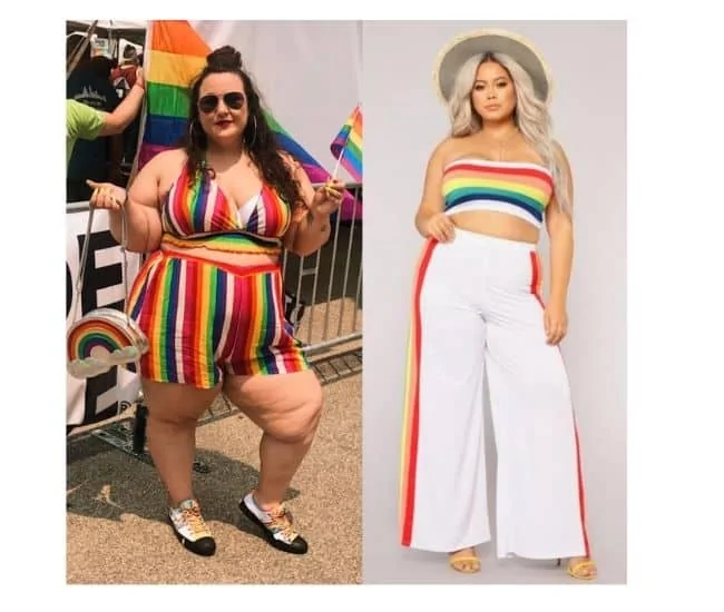 pride outfit ideas plus size, rainbow outfits for pride