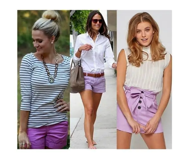 what to wear with lavender lilac shorts 