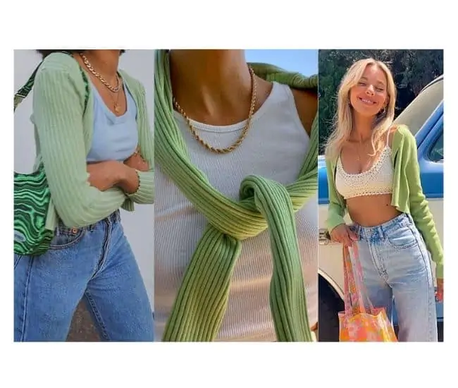 what to wear with sage green cardigan