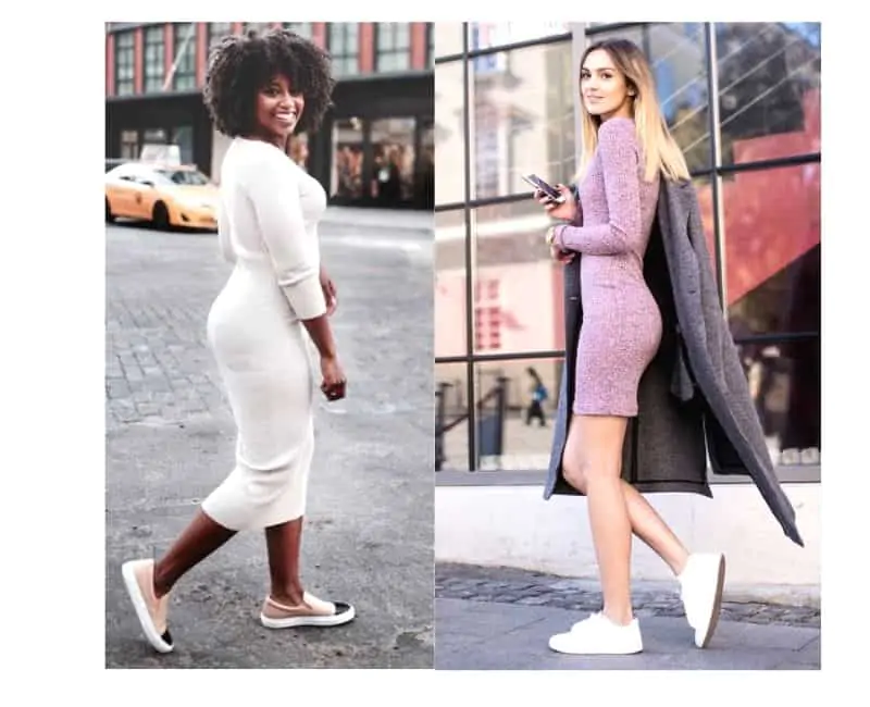 how to wear a sweater dress with sneakers