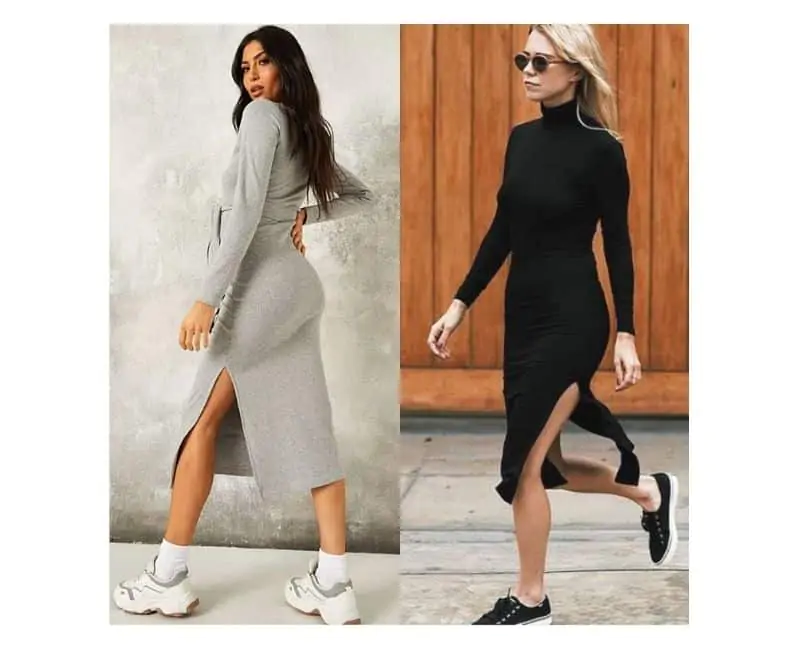 how to wear a sweater dress with sneakers