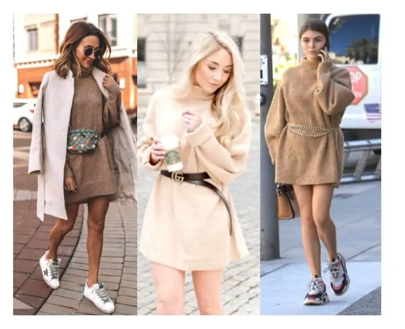 how to wear a sweater dress with sneakers