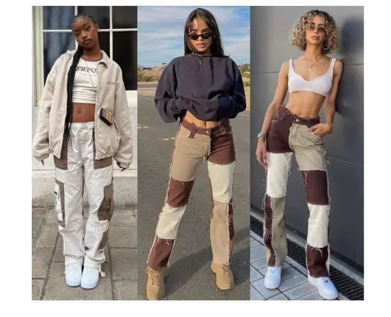 what to wear with brown patchwork jeans