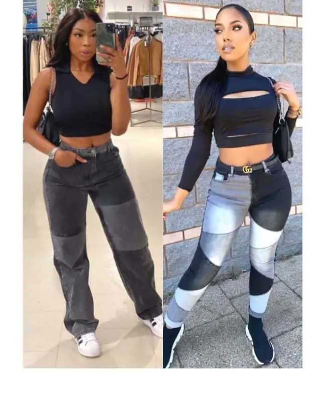 Black patchwork jeans outfit ideas