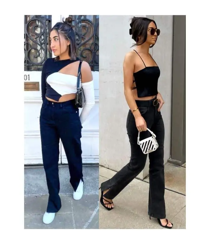 Black split leg jeans outfit ideas