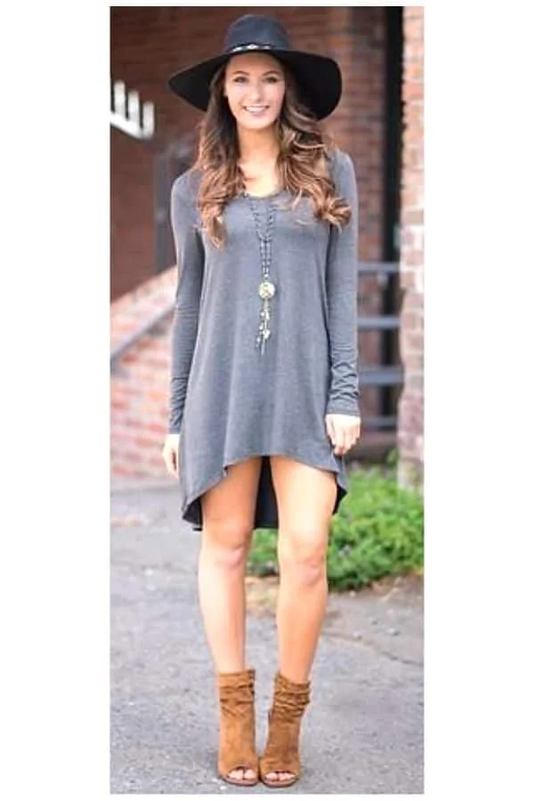 Grey T shirt dress outfit ideas