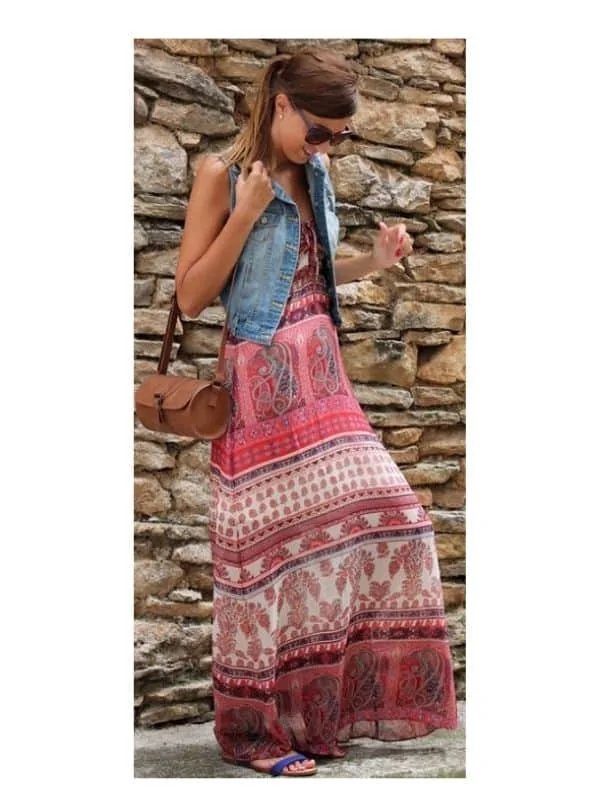 Style denim vest with dress