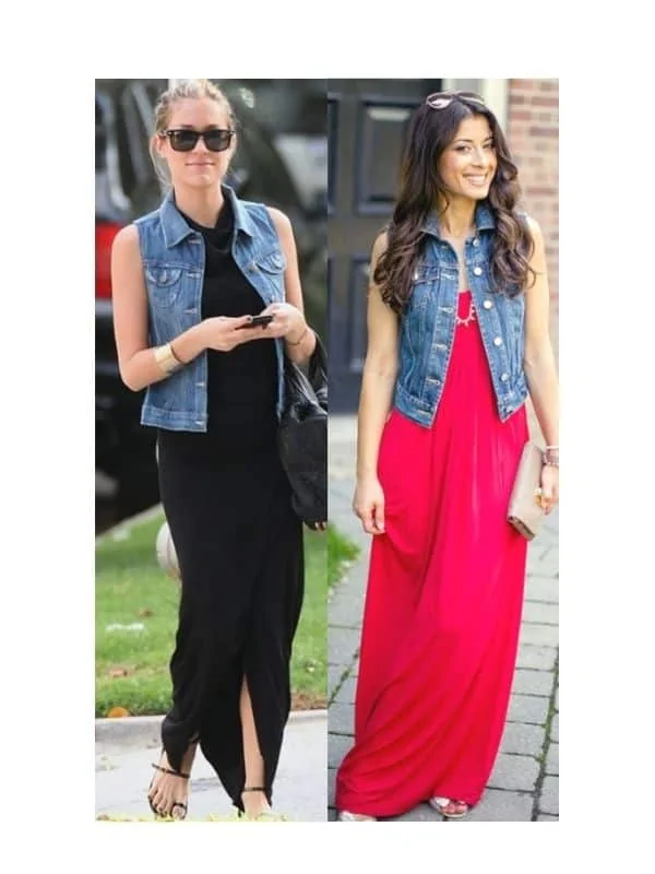  Wear denim vest over dress 