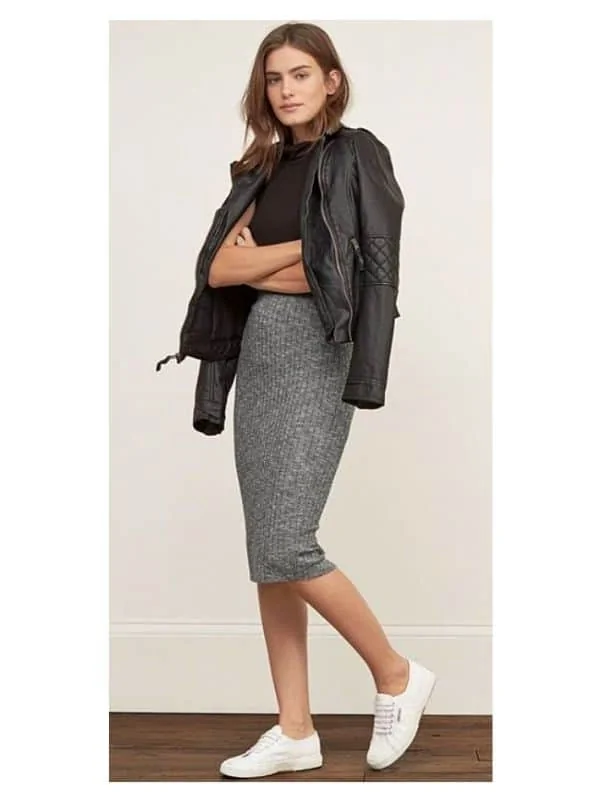 Grey midi skirt outfit ideas