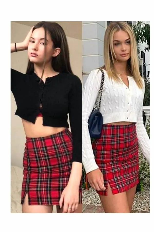 red tartan skirt outfit