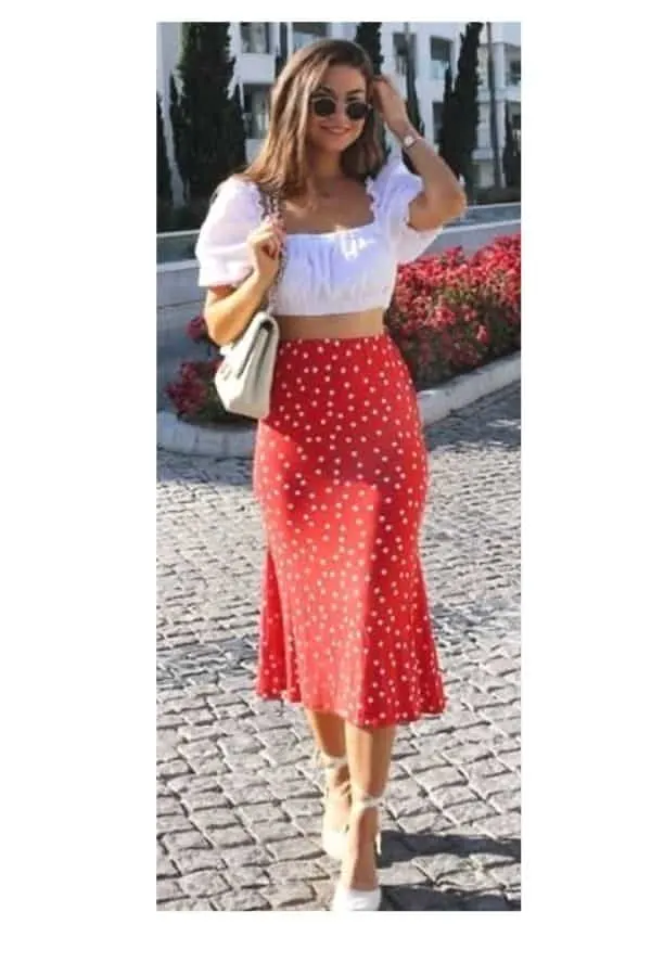 red skirt outfit summer