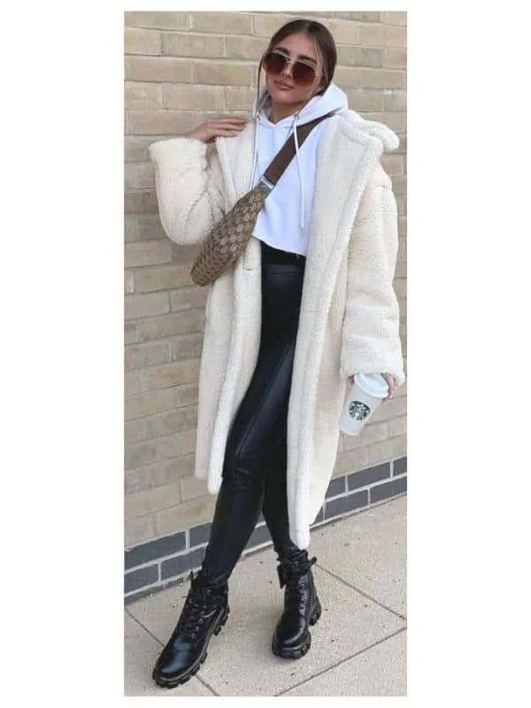 Cream teddy coat outfit ideas