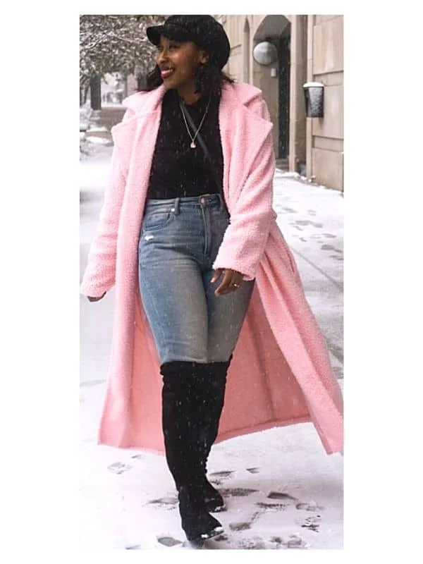 pink teddy coat outfit ideas