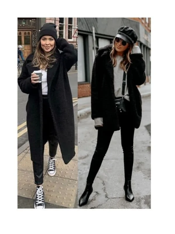 Black teddy coat outfit ideas