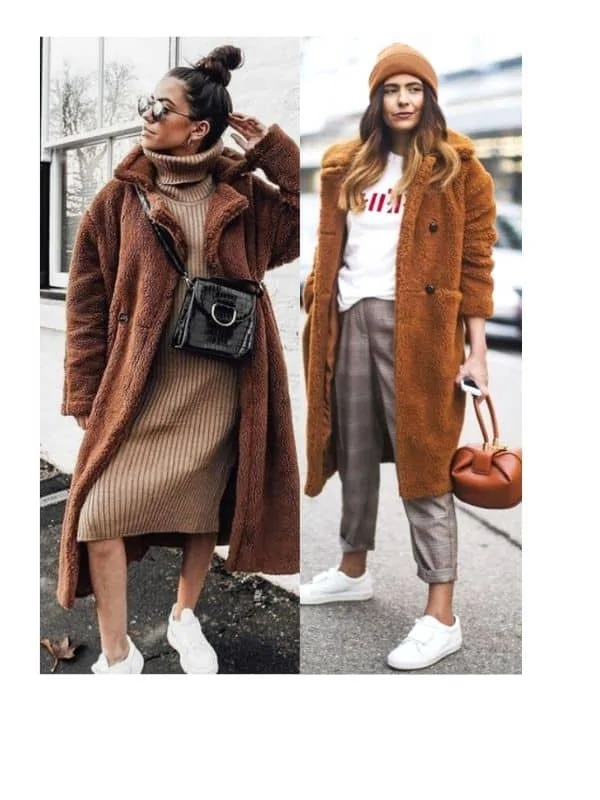 Brown teddy bear coat outfit ideas