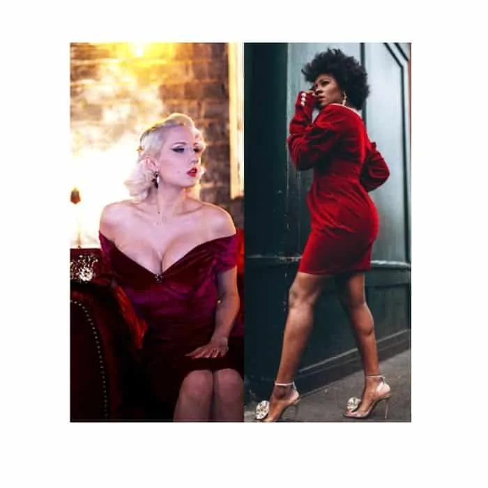 Velvet dress meets fancy speakeasy restaurant