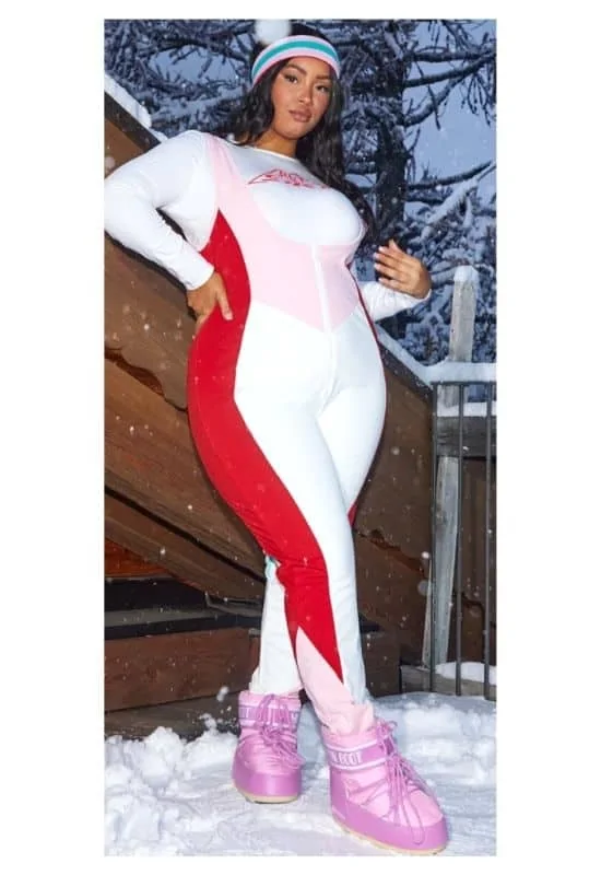 SKI PLUS RED SCOOP NECK SKI SUIT