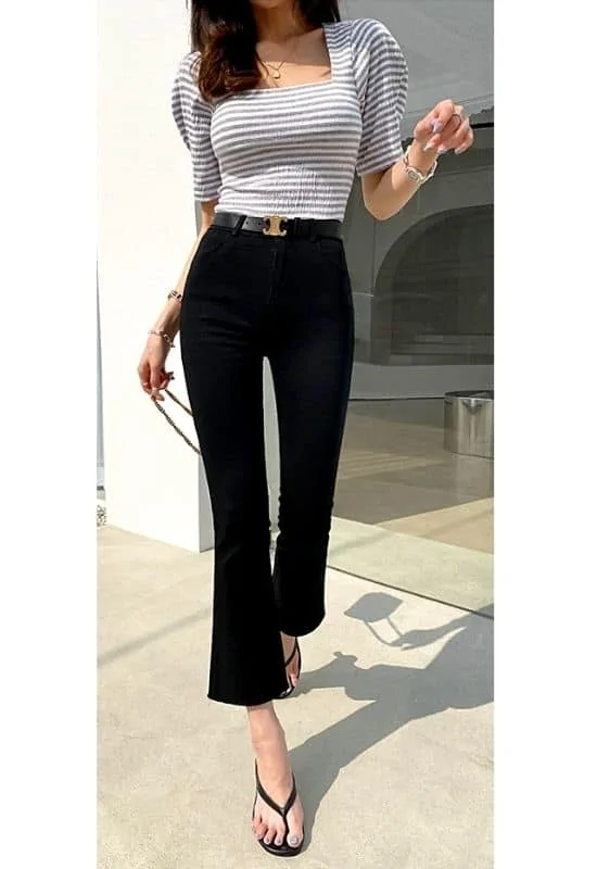 Korean black jeans outfit