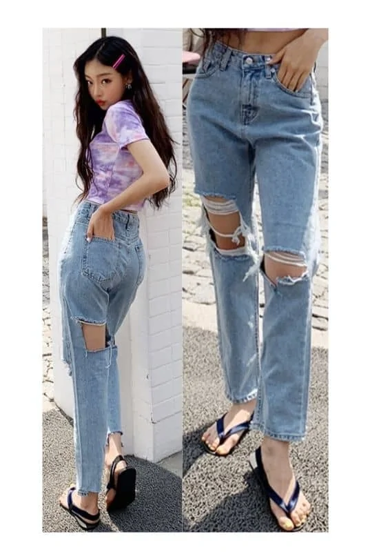 Korean ripped jeans outfit