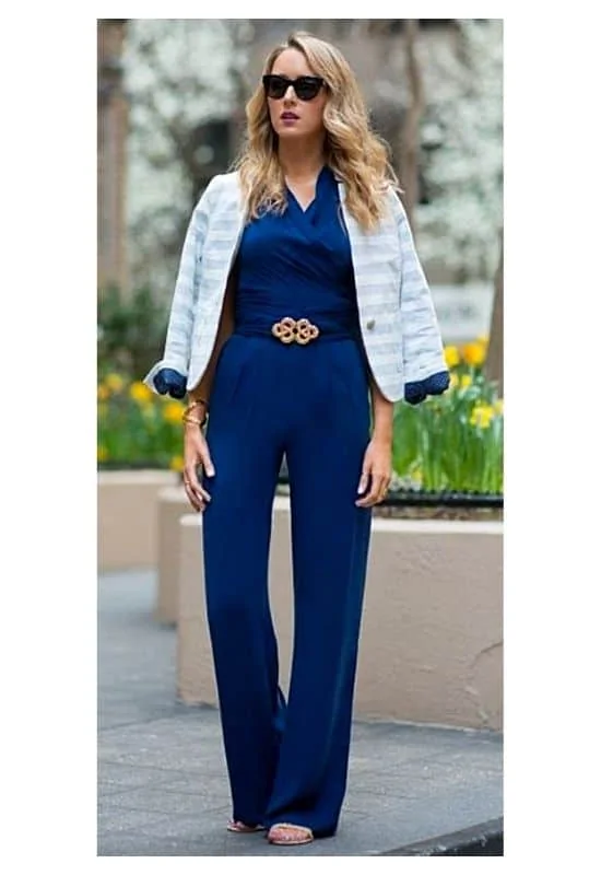 blazer and jumpsuit outfit idea