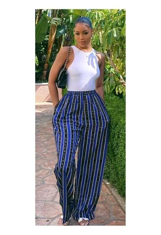 Halter top and striped pants baddie