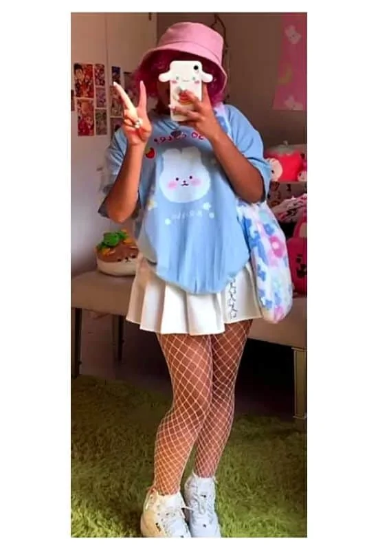 white fishnet kawaii outfits