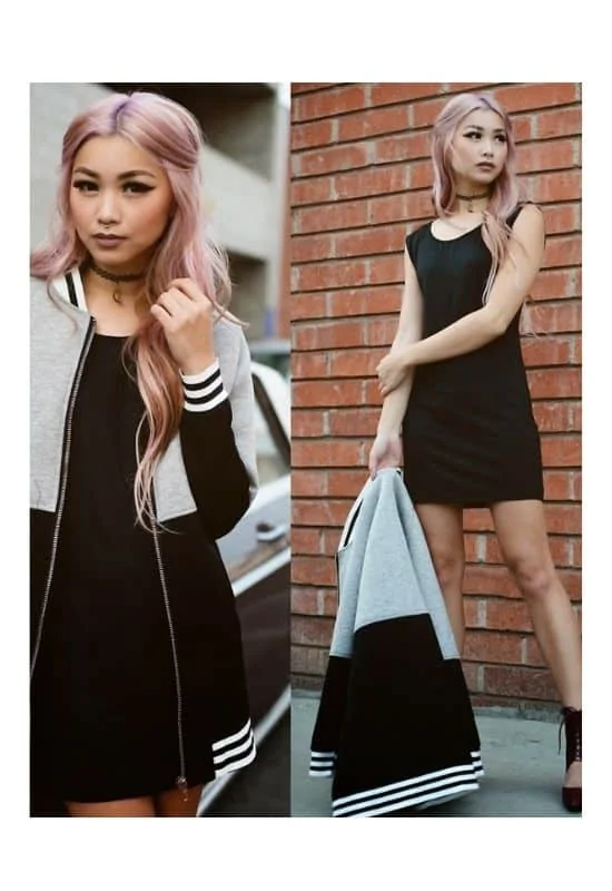 pink hair with black outfits