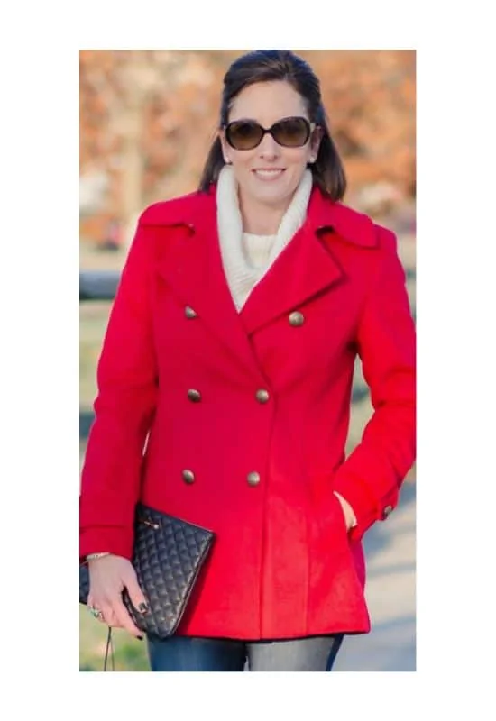 Christmas red coat outfit ideas over 60