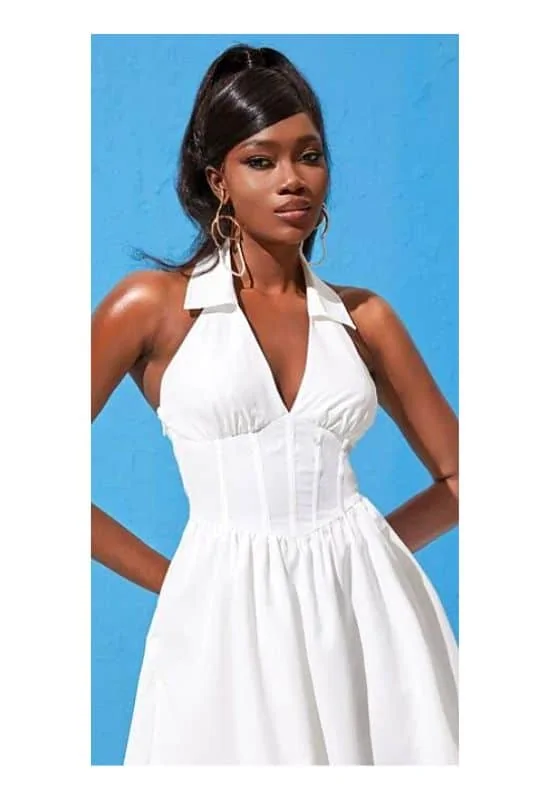 Cute high ponytail halter dress