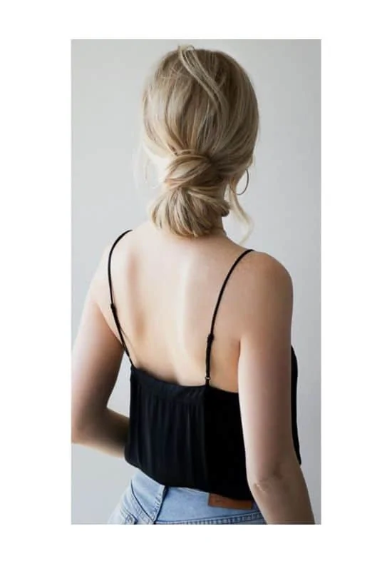 low bun for spaghetti strap dress