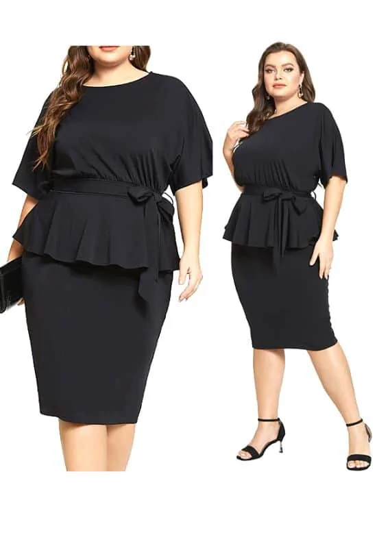 peplum black dress funeral plus size