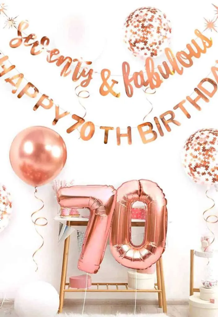 rose gold 70 birthday banner set