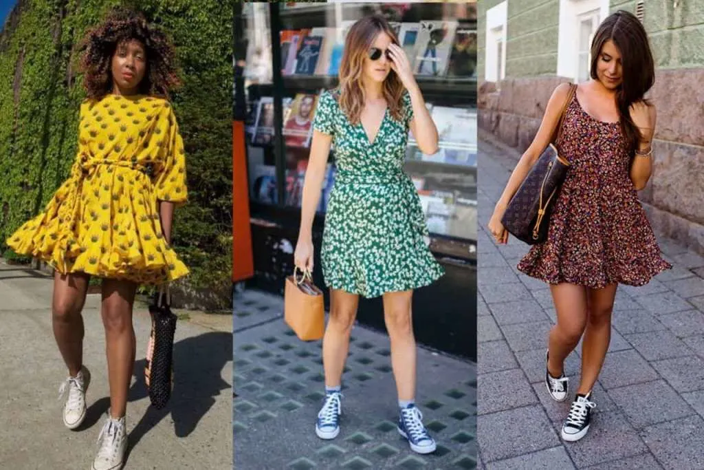 Floral Prints and high top converse