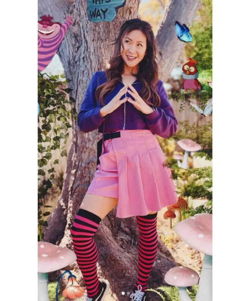 Pink Cheshire cat-inspired outfit