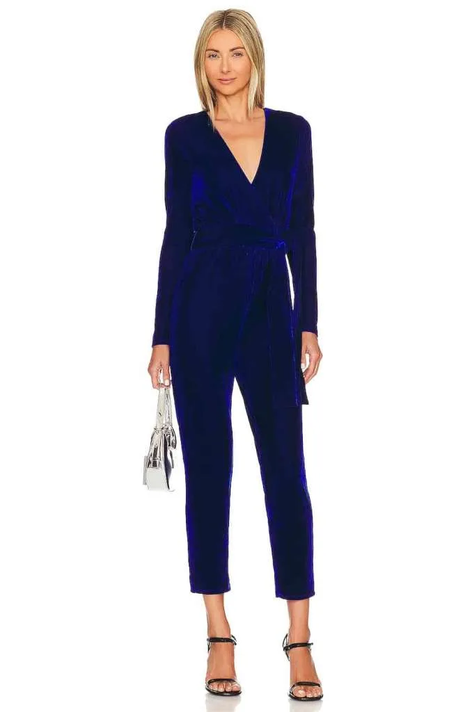 Velvet jumpsuit for winter beach wedding