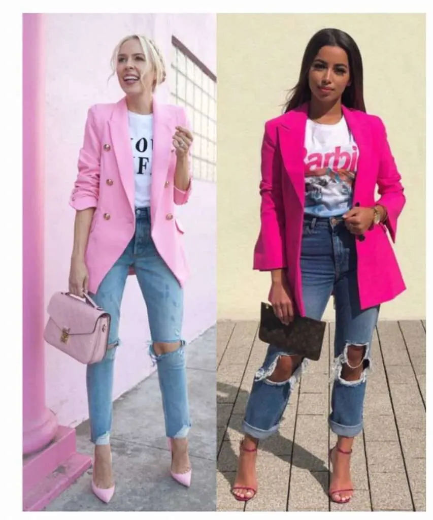 blazer with ripped jeans and heels