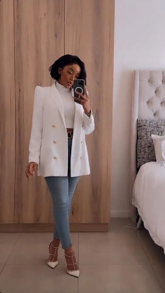 how to wear a blazer jeans heels winter