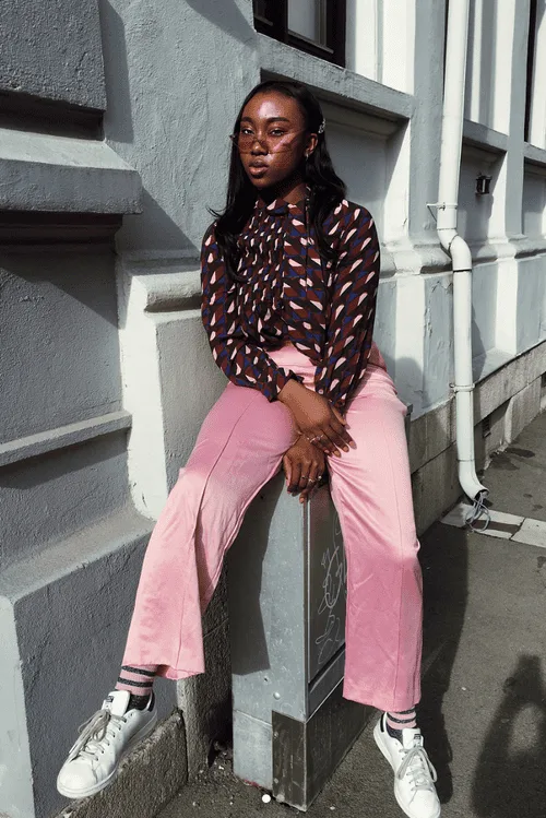 patterned shirt and silk pants