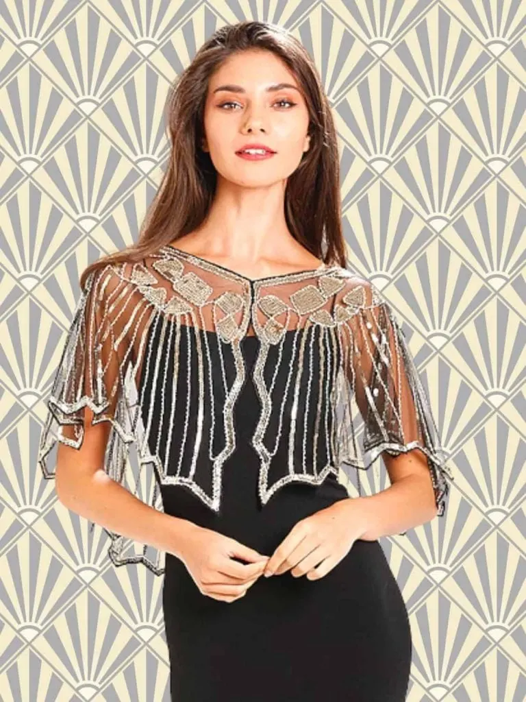 LBD and beaded shawl for prohibition party