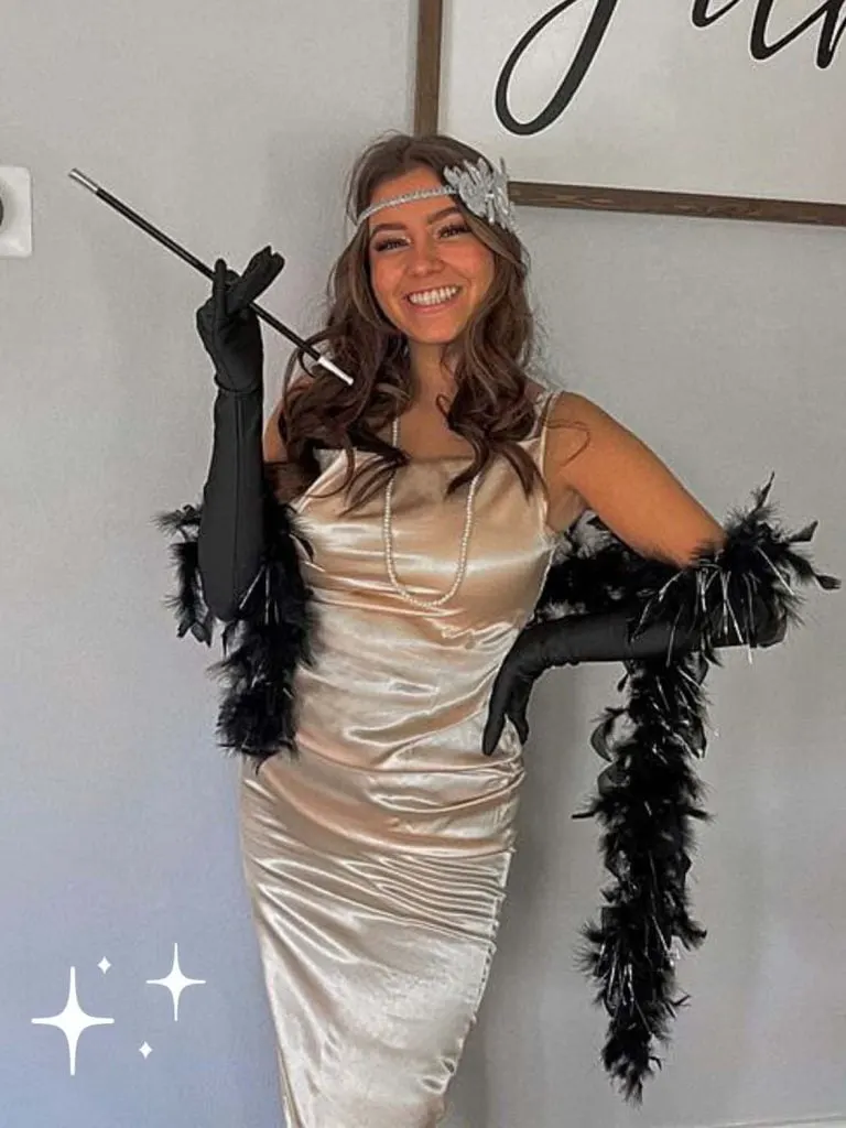 satin dress feather boa