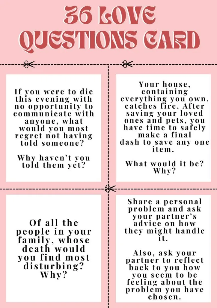  36 questions to fall in love printable card download