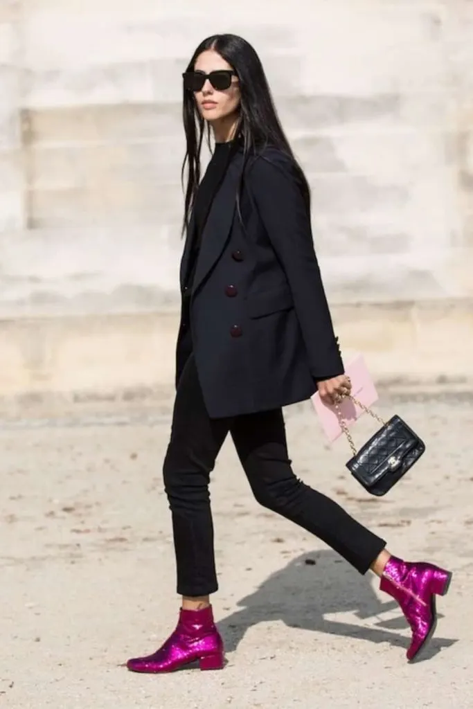 blazer with pink glitter boots