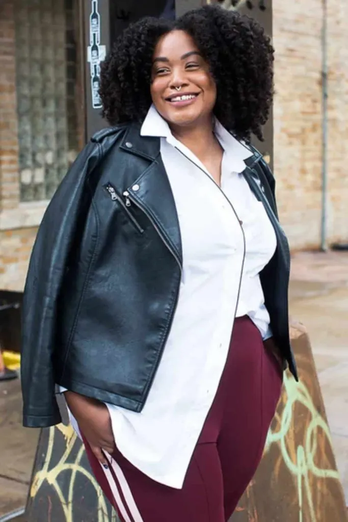 WHITE BLOUSE and biker jacket
