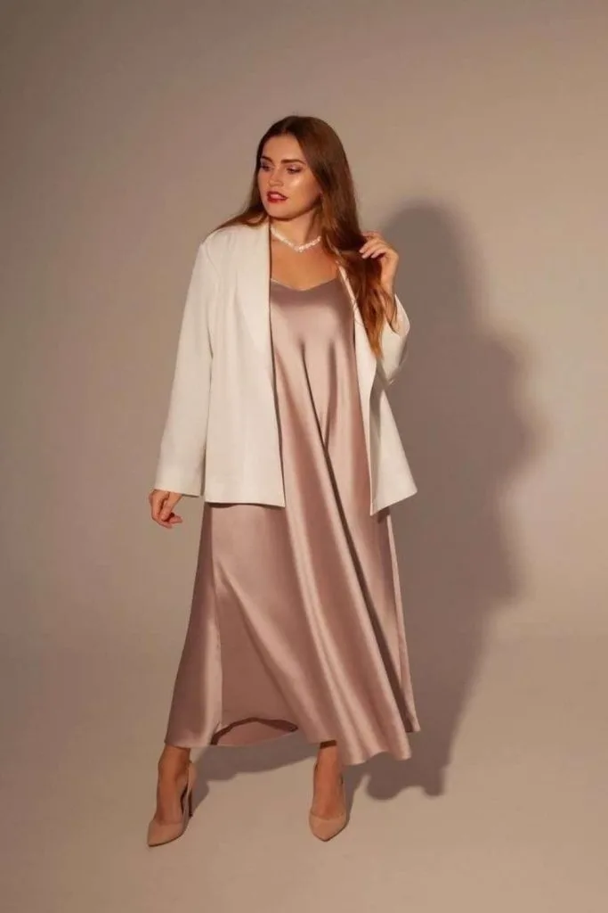 white blazer and satin dress how to dress like parisian 