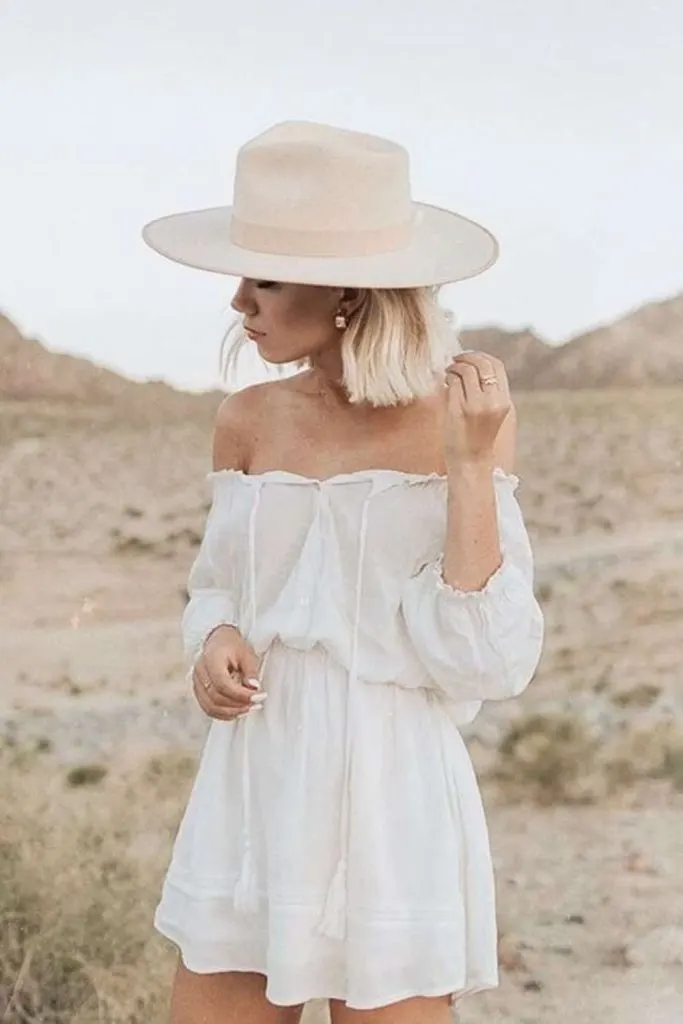 white FEDORA HAT WITH SHORT HAIR