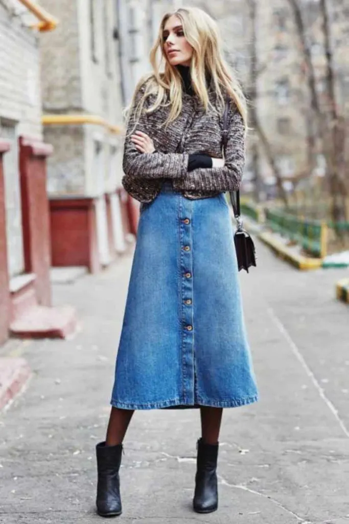 TURTLENECK & DENIM LONG DRESS 